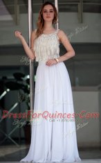 Extravagant White Zipper Prom Dresses Beading Sleeveless Floor Length