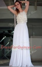 Extravagant White Zipper Prom Dresses Beading Sleeveless Floor Length