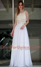 Extravagant White Zipper Prom Dresses Beading Sleeveless Floor Length