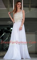 Extravagant White Zipper Prom Dresses Beading Sleeveless Floor Length