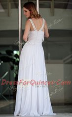 Extravagant White Zipper Prom Dresses Beading Sleeveless Floor Length