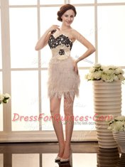 One Shoulder Peach Zipper Prom Party Dress Beading and Appliques Sleeveless Mini Length