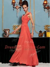 High Quality Red Chiffon Side Zipper One Shoulder Sleeveless Floor Length Prom Evening Gown Ruffles
