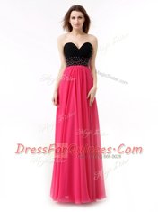 Pink And Black Lace Up Sweetheart Beading and Ruffles Dress for Prom Chiffon Sleeveless