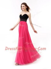 Pink And Black Lace Up Sweetheart Beading and Ruffles Dress for Prom Chiffon Sleeveless