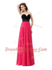 Pink And Black Lace Up Sweetheart Beading and Ruffles Dress for Prom Chiffon Sleeveless