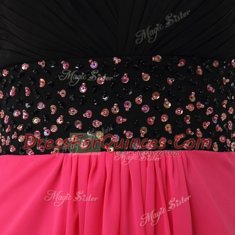 Pink And Black Lace Up Sweetheart Beading and Ruffles Dress for Prom Chiffon Sleeveless