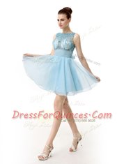Scoop Sleeveless Chiffon Prom Dress Beading and Sashes ribbons Zipper