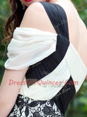 Customized One Shoulder White And Black A-line Lace Prom Evening Gown Criss Cross Chiffon Sleeveless Knee Length