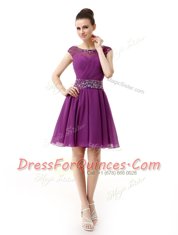 Scoop Cap Sleeves Beading and Ruffles Side Zipper Prom Gown