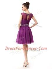 Scoop Cap Sleeves Beading and Ruffles Side Zipper Prom Gown