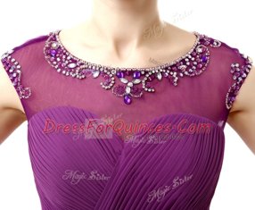Scoop Cap Sleeves Beading and Ruffles Side Zipper Prom Gown