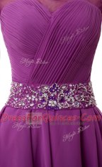 Scoop Cap Sleeves Beading and Ruffles Side Zipper Prom Gown