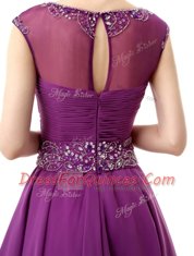 Scoop Cap Sleeves Beading and Ruffles Side Zipper Prom Gown
