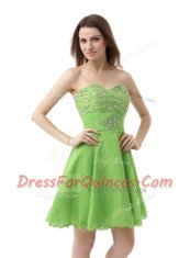 A-line Beading Dress for Prom Zipper Organza Sleeveless Knee Length