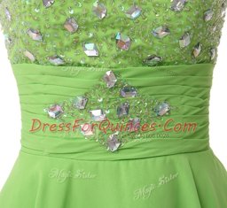 A-line Beading Dress for Prom Zipper Organza Sleeveless Knee Length