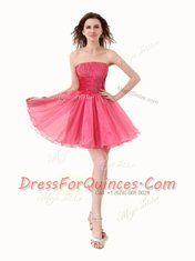 Knee Length Hot Pink Strapless Sleeveless Lace Up