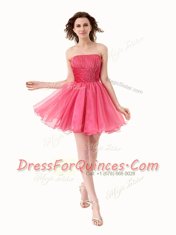 Knee Length Hot Pink Strapless Sleeveless Lace Up