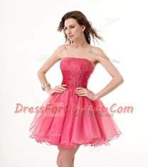 Knee Length Hot Pink Strapless Sleeveless Lace Up