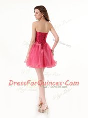 Knee Length Hot Pink Strapless Sleeveless Lace Up