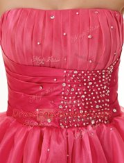 Knee Length Hot Pink Strapless Sleeveless Lace Up