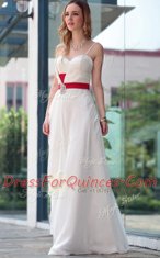 Top Selling White A-line Belt Prom Party Dress Side Zipper Satin Sleeveless Floor Length