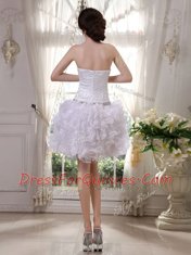 White Organza Zipper Strapless Sleeveless Knee Length Prom Party Dress Beading and Ruffles