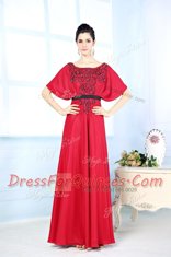 Red Sleeveless Floor Length Beading Zipper