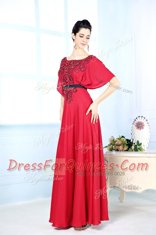 Red Sleeveless Floor Length Beading Zipper