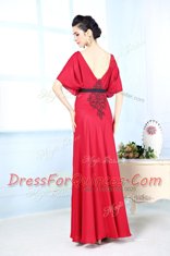 Red Sleeveless Floor Length Beading Zipper