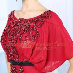 Red Sleeveless Floor Length Beading Zipper
