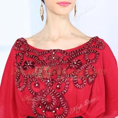 Red Sleeveless Floor Length Beading Zipper