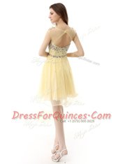 Graceful Light Yellow Zipper Bateau Beading Prom Gown Organza Sleeveless