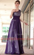 One Shoulder Sleeveless Side Zipper Floor Length Beading and Appliques Evening Dress