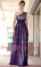 One Shoulder Sleeveless Side Zipper Floor Length Beading and Appliques Evening Dress