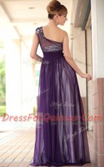 One Shoulder Sleeveless Side Zipper Floor Length Beading and Appliques Evening Dress