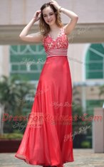Stylish Sleeveless Floor Length Appliques Side Zipper Evening Dress with Red