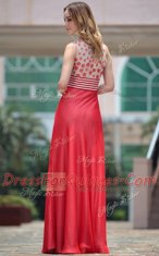 Stylish Sleeveless Floor Length Appliques Side Zipper Evening Dress with Red