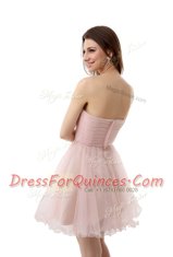 Pink Sleeveless Mini Length Beading and Ruching Zipper Dress for Prom