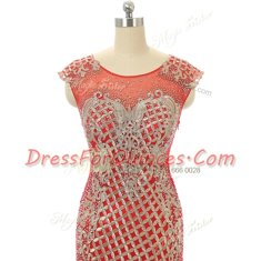 Adorable Red Zipper Scoop Beading and Lace Homecoming Dress Satin Sleeveless Brush Train