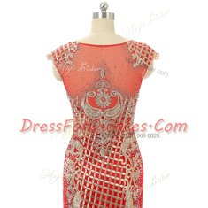 Adorable Red Zipper Scoop Beading and Lace Homecoming Dress Satin Sleeveless Brush Train