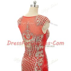 Adorable Red Zipper Scoop Beading and Lace Homecoming Dress Satin Sleeveless Brush Train