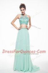 Scoop Apple Green Sleeveless Brush Train Beading With Train