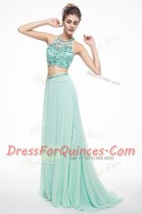 Scoop Apple Green Sleeveless Brush Train Beading With Train