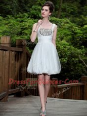 Luxurious White Prom Party Dress Prom and Party and For with Beading Straps Sleeveless Side Zipper
