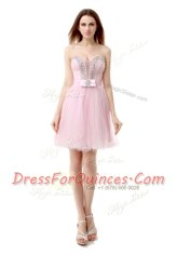 Fashionable Baby Pink Sleeveless Tulle Zipper Prom Party Dress for Prom and Party