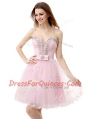 Fashionable Baby Pink Sleeveless Tulle Zipper Prom Party Dress for Prom and Party