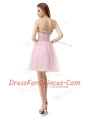 Fashionable Baby Pink Sleeveless Tulle Zipper Prom Party Dress for Prom and Party