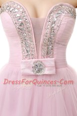 Fashionable Baby Pink Sleeveless Tulle Zipper Prom Party Dress for Prom and Party