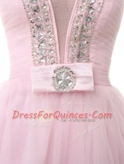Fashionable Baby Pink Sleeveless Tulle Zipper Prom Party Dress for Prom and Party